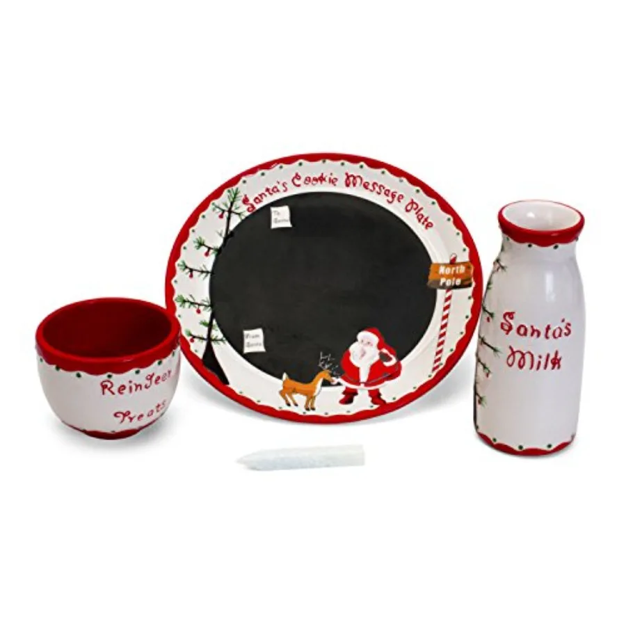 

Santa's Message Plate Set Santa Cookie Plate Santa Milk jar and Reindeer Treat Bowl