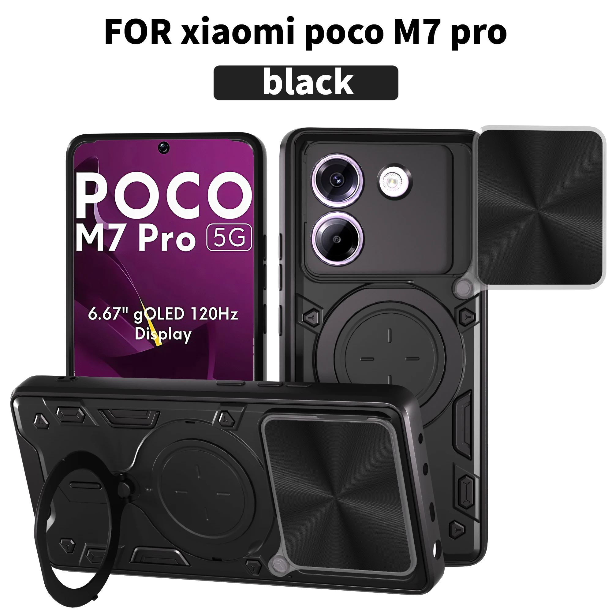 For Xiaomi Poco M7 Pro 5G Phone Case Poco M7Pro Case Heavy Duty Rugged Armor Magnetic Bracket CaseSlide Camera Protection Cover