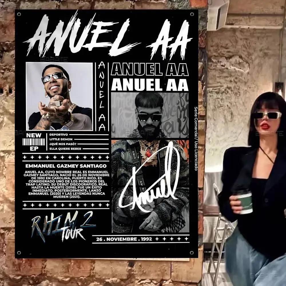 Hip Hop Rapper Anuel AA Cartoon Flag Wall Hanging Banner Decoration Household Home Decor