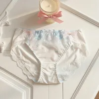 Comfortable Mid Waist Lace Floral Briefs Bow Sweet Lace Embroidered Panties Milk Silk Cotton Crotch Women Underwear Women 2