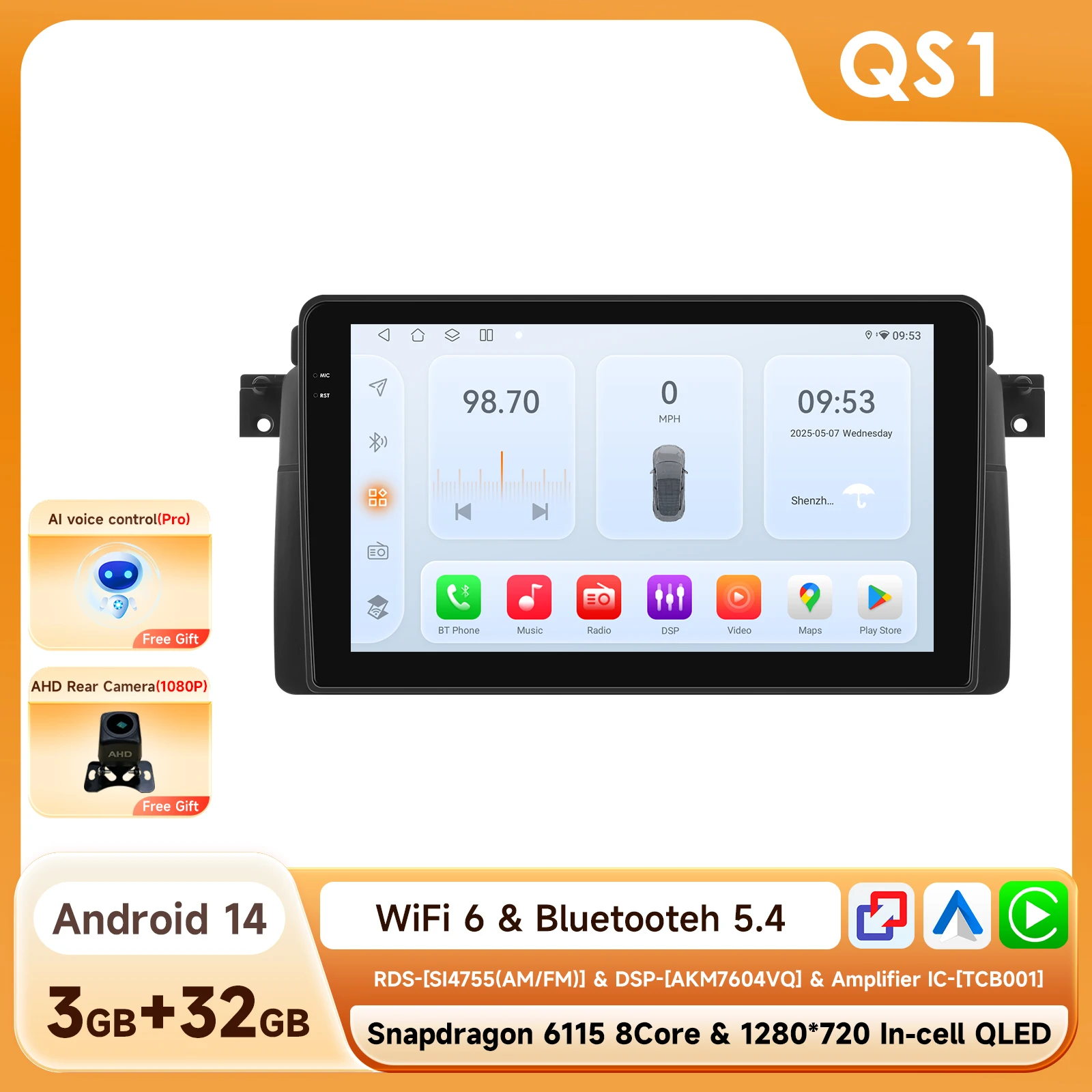 2din Android autoradiospeler voor BMW 3 E46 M3 318 320 325 330 335 1999-2006 Draadloze Carplay Auto Multimedia Stereo 6115 GPS