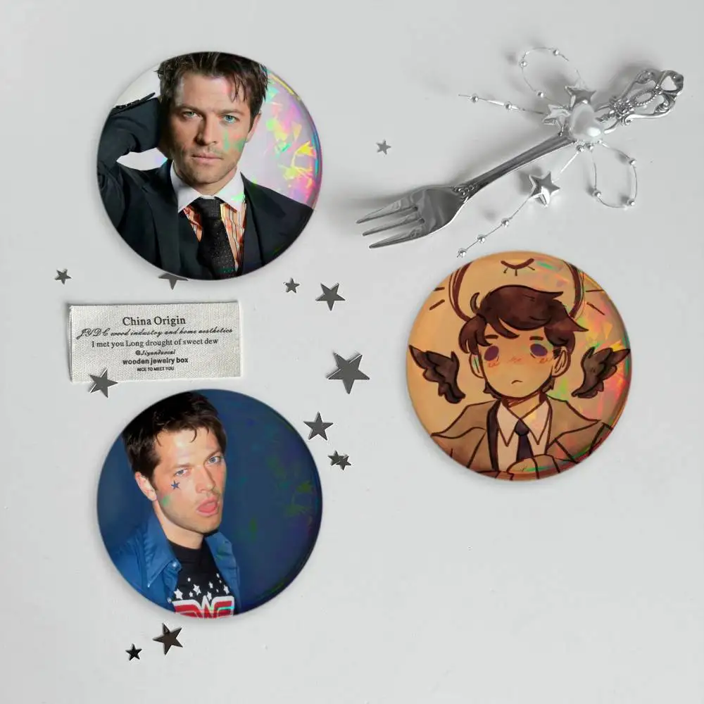 Misha Collins Supernatural Castiel Brooches Cartoon Badge Pins Backpack Hat Accessories Friend Gift