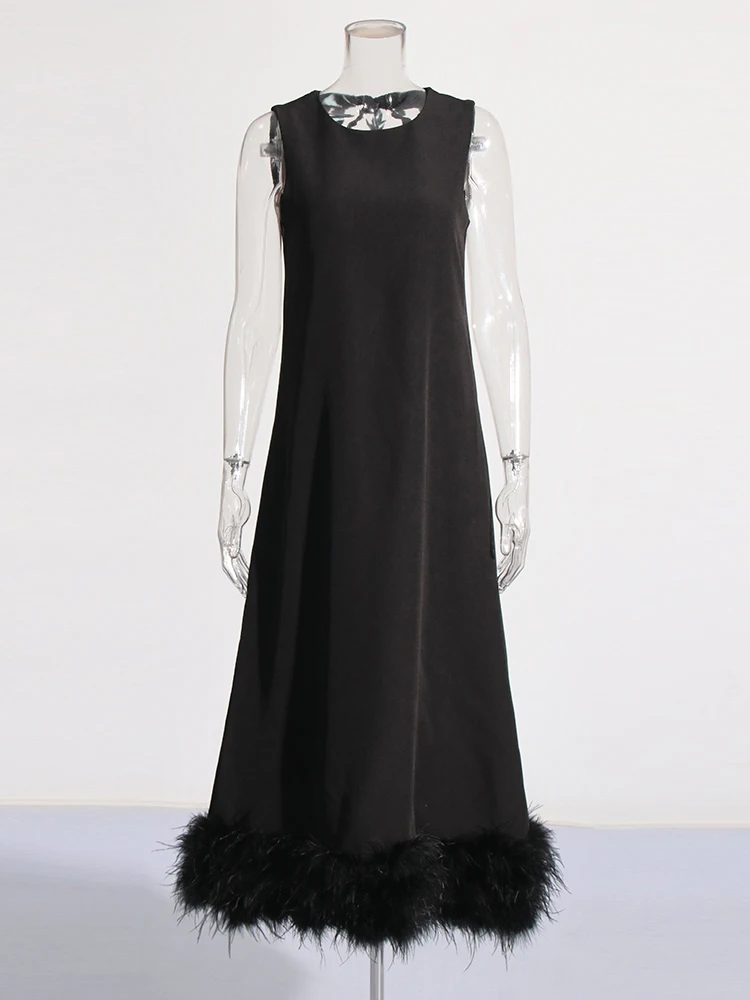 Effen Patchwork Veren Jurk Voor Vrouwen Ronde Hals Mouwloze Hoge Taille Gesplitst Veterjurk Elegante Jurken Dames Nieuw