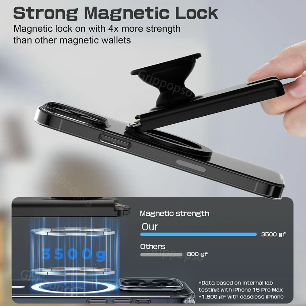 PopsoGrip – magnetyczny portfel do telefonu z regulowanym uchwytem, kompatybilny z serią Samsung S25/S24, a także magnetyczny portfel na karty do iPhone'a. — zdjęcie produktu 4