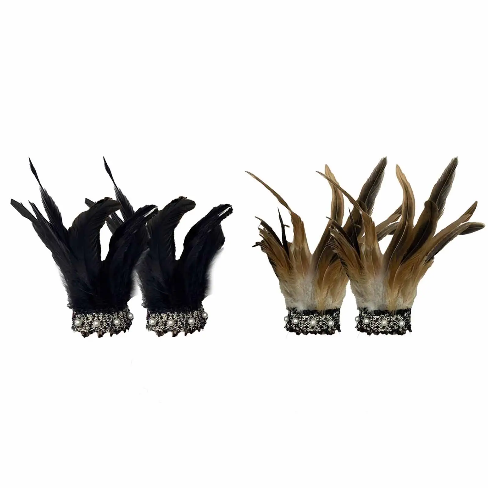 2 Pieces Artificial Feather Steampunk Feather Wrist Cuffs Feather Cuffs Bracelets for Halloween Carnival Stage Dance Evening