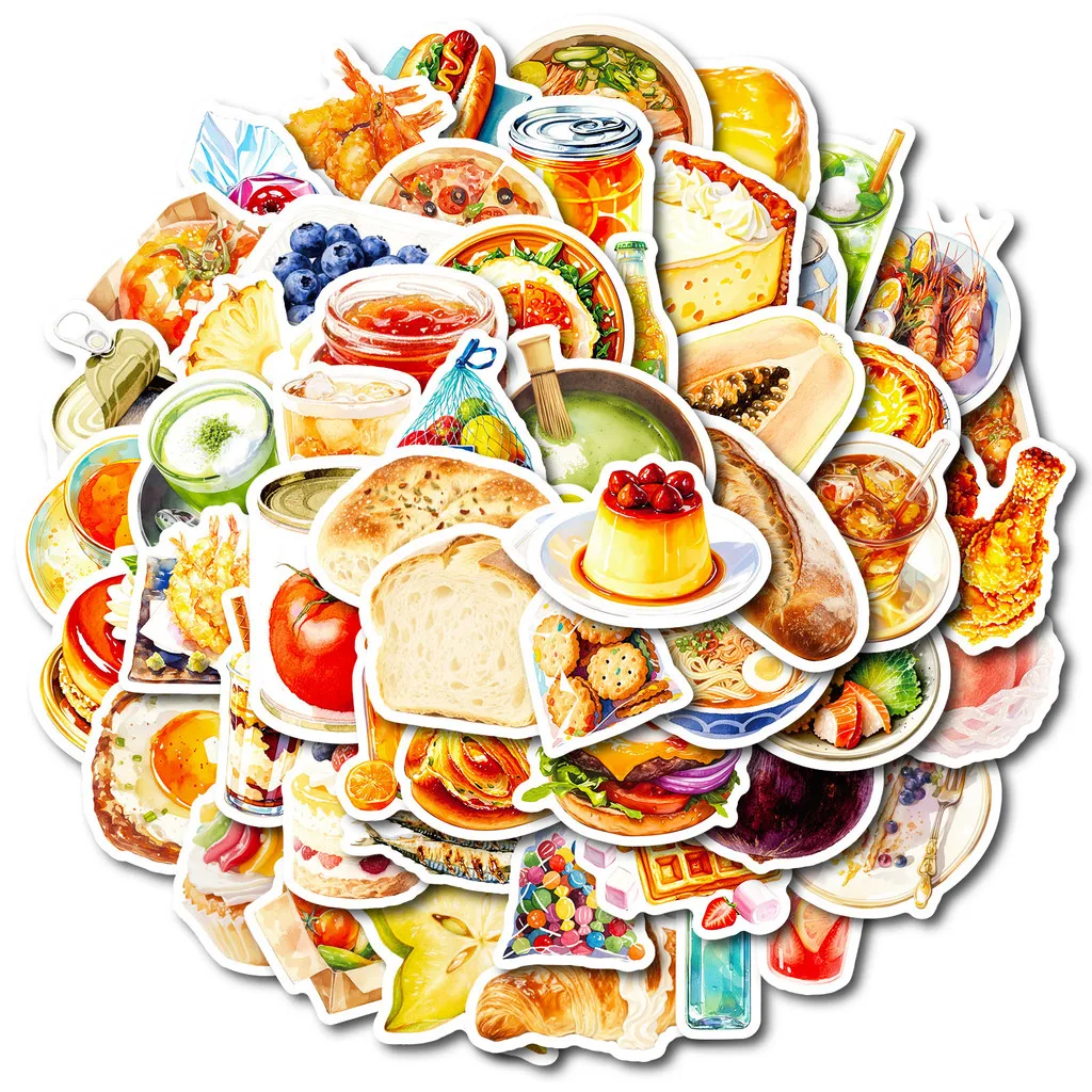 56Pcs Realistic Food Stickers, Creative Decals of Cakes, Breads and Beverages for Journaling DIY Golden Memory Stickers Store