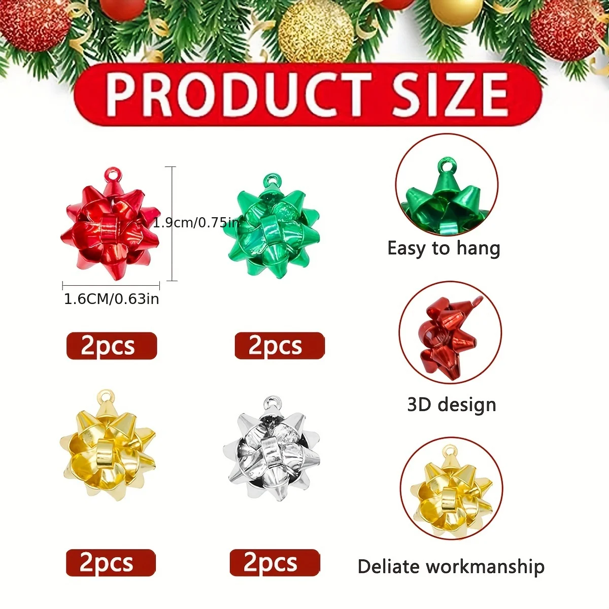 8pcs Christmas Charms for Jewelry Making • Metallic Christmas Bow Charms