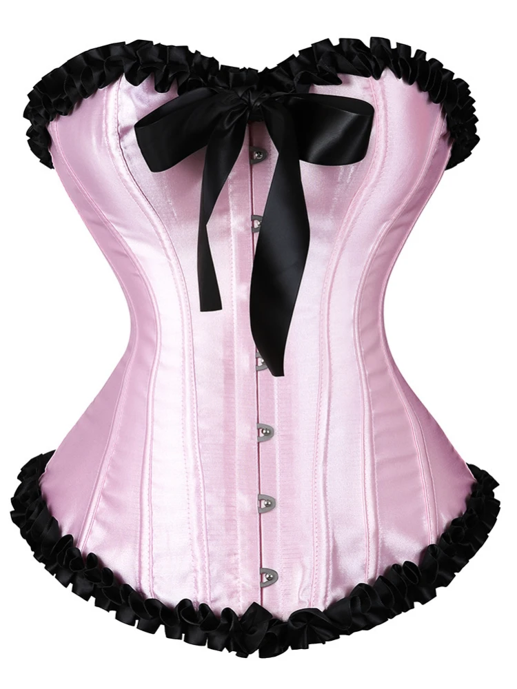 Barbie Powder Sexy and Cute Court Corset Top Black Ruffle Lace Design Big Bow Fishbone Corsets for Women Gothic Clothes