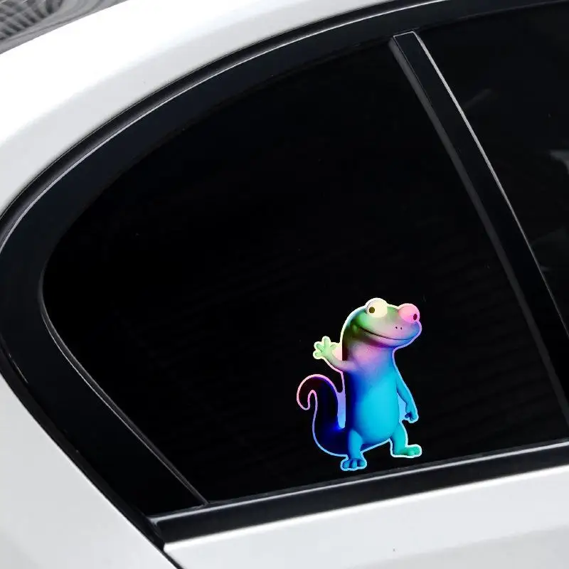 【CMO】1Pcs Holographic Wave Lizard Vinyl Decal, Rainbow Waterproof For Rear Window, Helmet & Laptop Decor