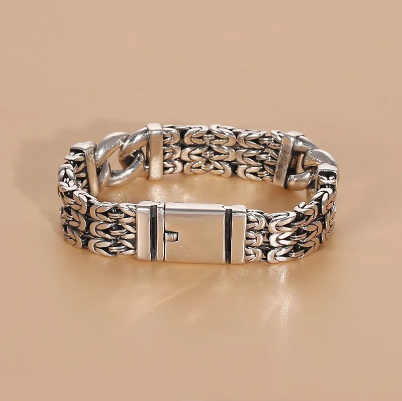 Fashion China-Chic Vintage Thai Silver Multi element S925 Silver Woven Peace Grain Chain Exaggerated Handmade Bracelet