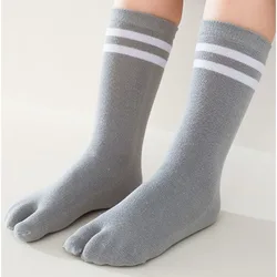 Tabi-Calcetines largos de algodón puro para niño y niña, medias deportivas de dos dedos a rayas, informales, 3 pares