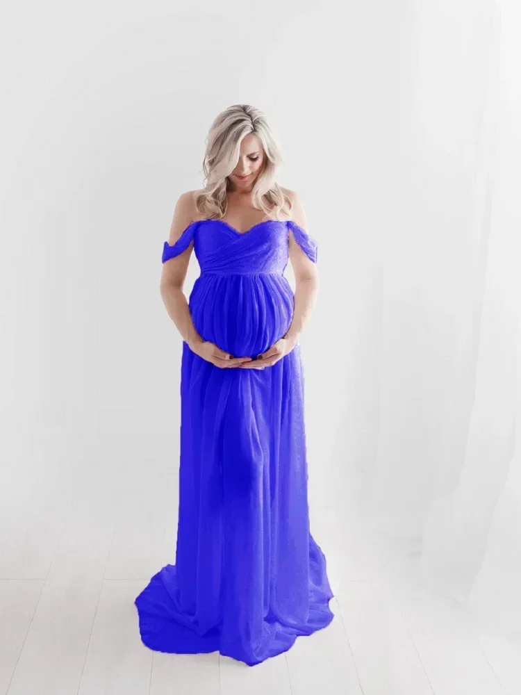 Pregnant Woman Photo Dress Sexy Shoulderless Full Dress For Photoshoot Maxi Gown Floor Skirt Photography Clothes Long Pregnancy