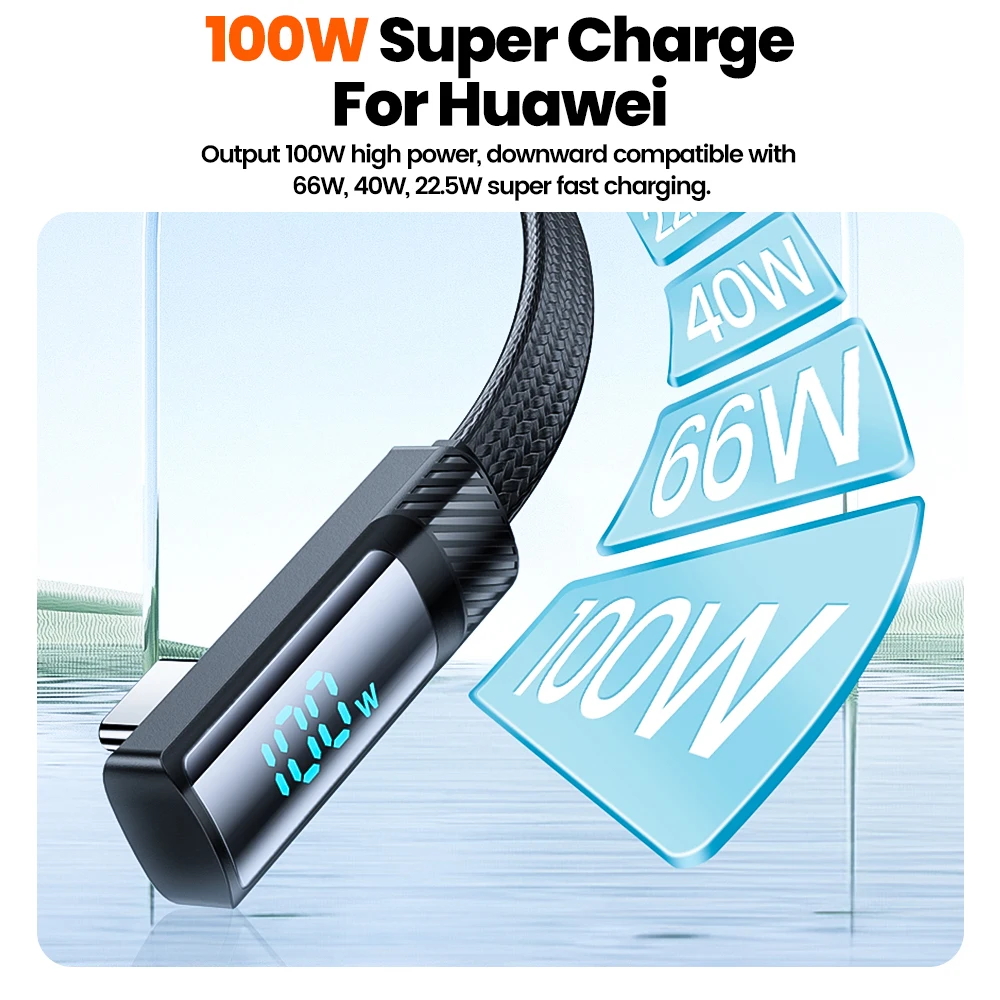 Toocki PD 100W 66W USB Type C Cable 90 Degree Fast Charge For Huawei Mate 40 P50 Samsung Xiaomi Digital Display Type C Data Cord