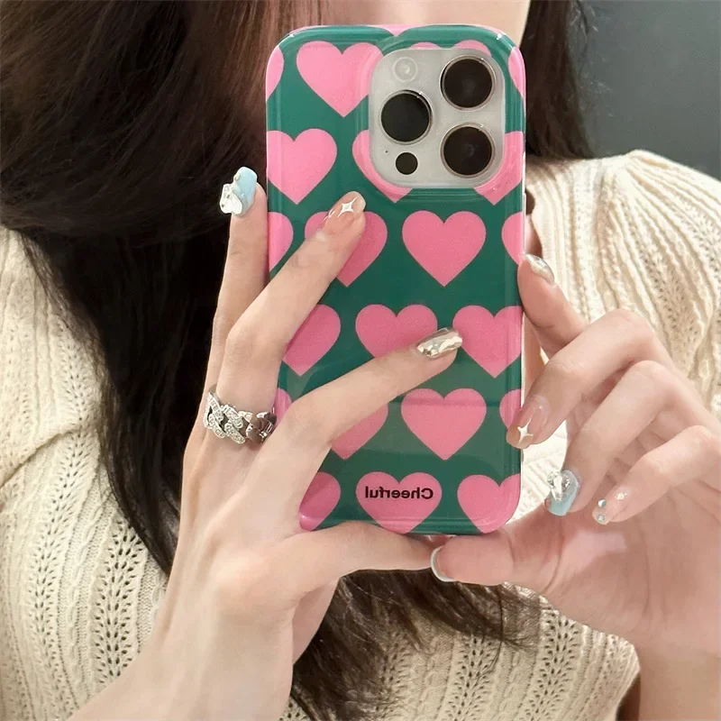 Simple Fashion Niche Ins Pink Green Contrasting Love for Iphone15Promax intelligent 13/14 Phone Case 11 Soft 12 Women