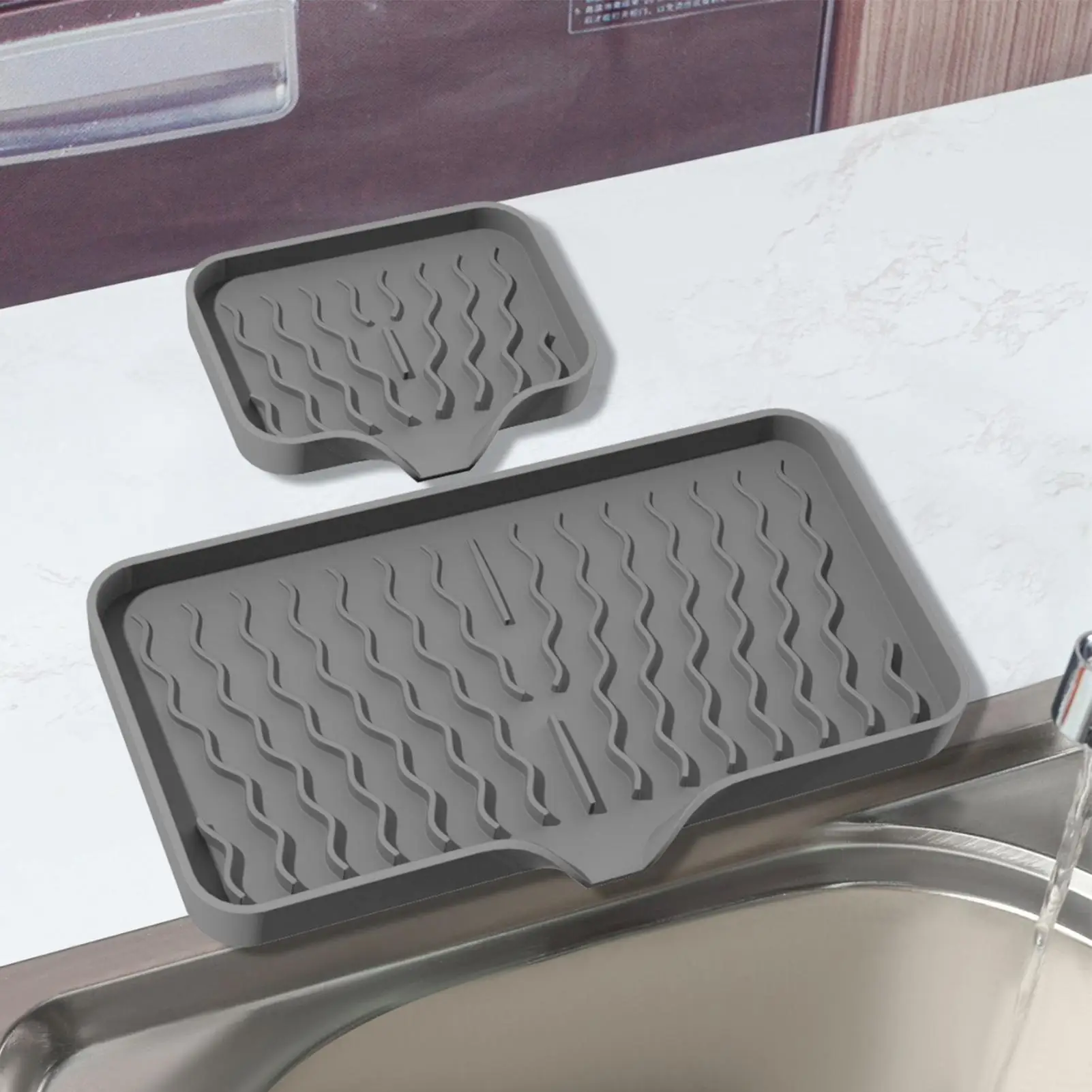 1PC Silicone Faucet Mat Kitchen Sink Tray Soap Dispenser Sponge Drain Pad Sink SplashDrying Mat Countertop Storage Tray SoapTray