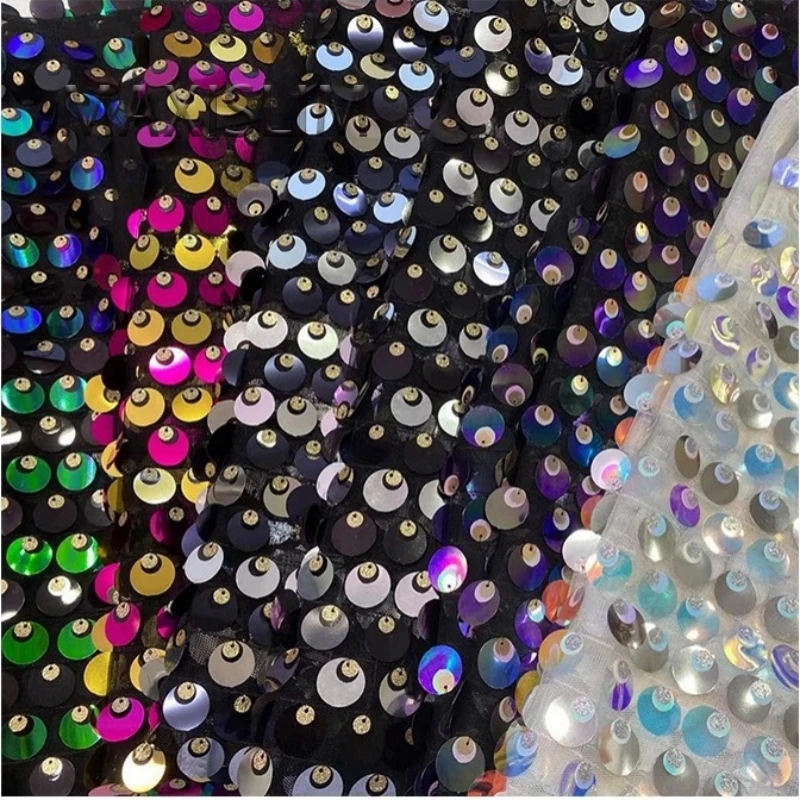 

Hot Selling Mesh Embroidery Sequin Fabric Three Types of Sequin Embroidery Fabric Dress Stage Background Fabric Width 125CM