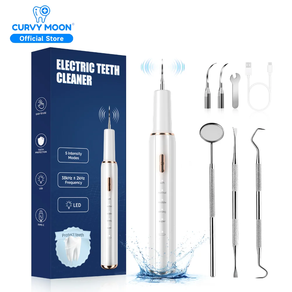 CURVY MOON T4 T5 Electric Tooth Cleaner 5 Smart Modes Dental Scaler Calculus Tartar Smoke Satins Plaque Removal Teeth Whitening
