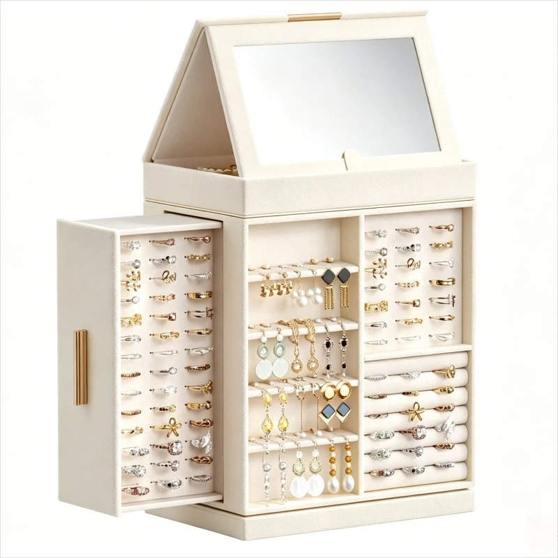 Luxury Jewelry Box 360  Rotating Base Ring Organizer Case Large Capacity Earring Gift Case Multifunctional Jewelry Display Box