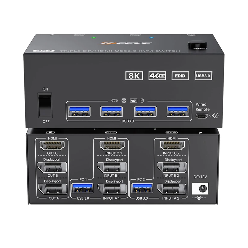 Imagem -01 - Kvm Switch Triplo Monitor Monitores Computadores Displayport Hdmi Usb 3.0 Portas Usb 3.0 para Teclado 8k kvm switch triplo monitor monitores computadores displayport hdmi usb 30 portas usb 30 para teclado 8k 01