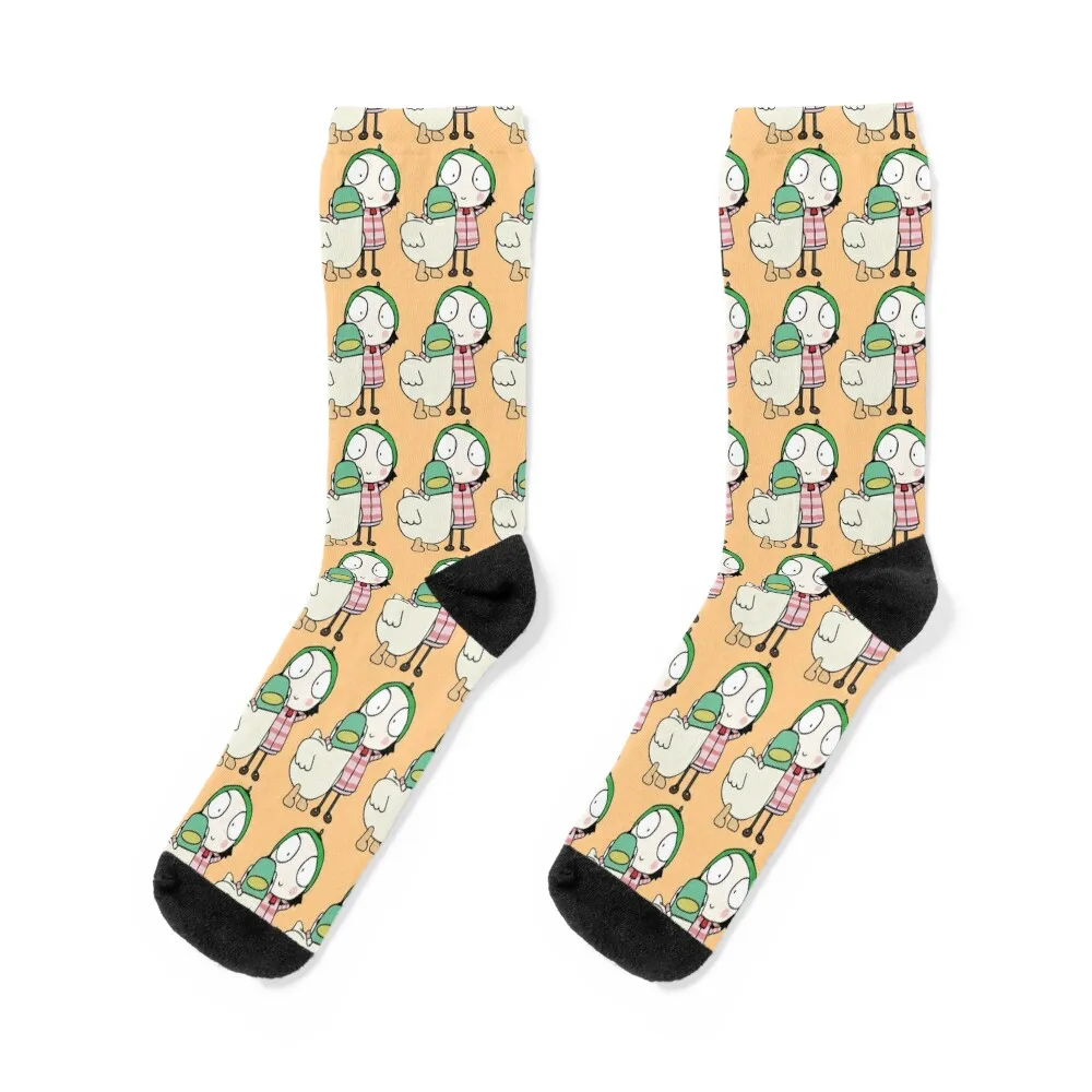 Calcetines con estampado floral para hombre y mujer, calcetín unisex de dibujos animados, diseño de Sara y Duck