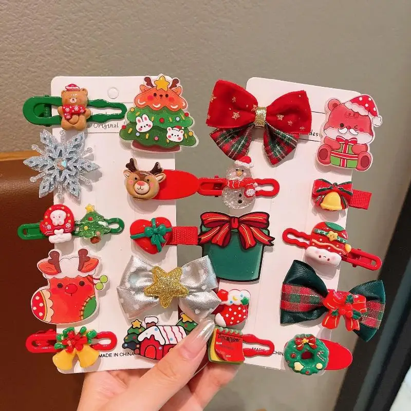 Juego de pinzas para el pelo navideñas para niños: horquillas de Papá Noel, árbol y copo de nieve, accesorios festivos para el cabello para niños con embalaje listo para regalo