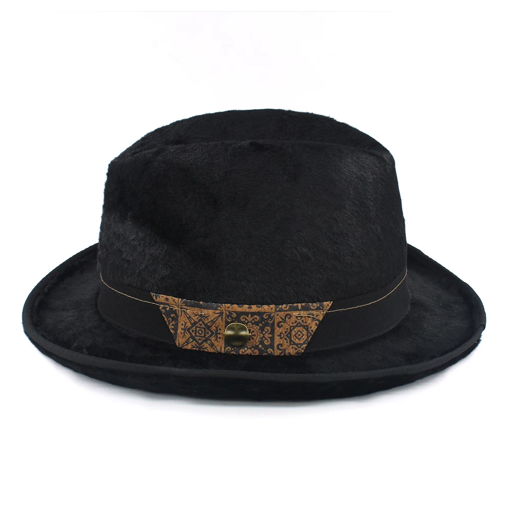 Men Women Classical Retro Black Faux Fur Homburg Hats Fedora Caps Trilby Sunhat Travel Party Adjustable UK M-L US 7 1/8-7 3/8