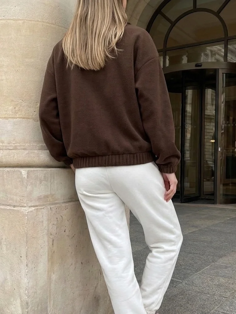 Tossy Fleece Half Zip Sweatshirt Long Sleeve Mock Neck Drop Shoulder Ribbed Cuff Ribbed Hem Oversized Daily Street Sweatshirt