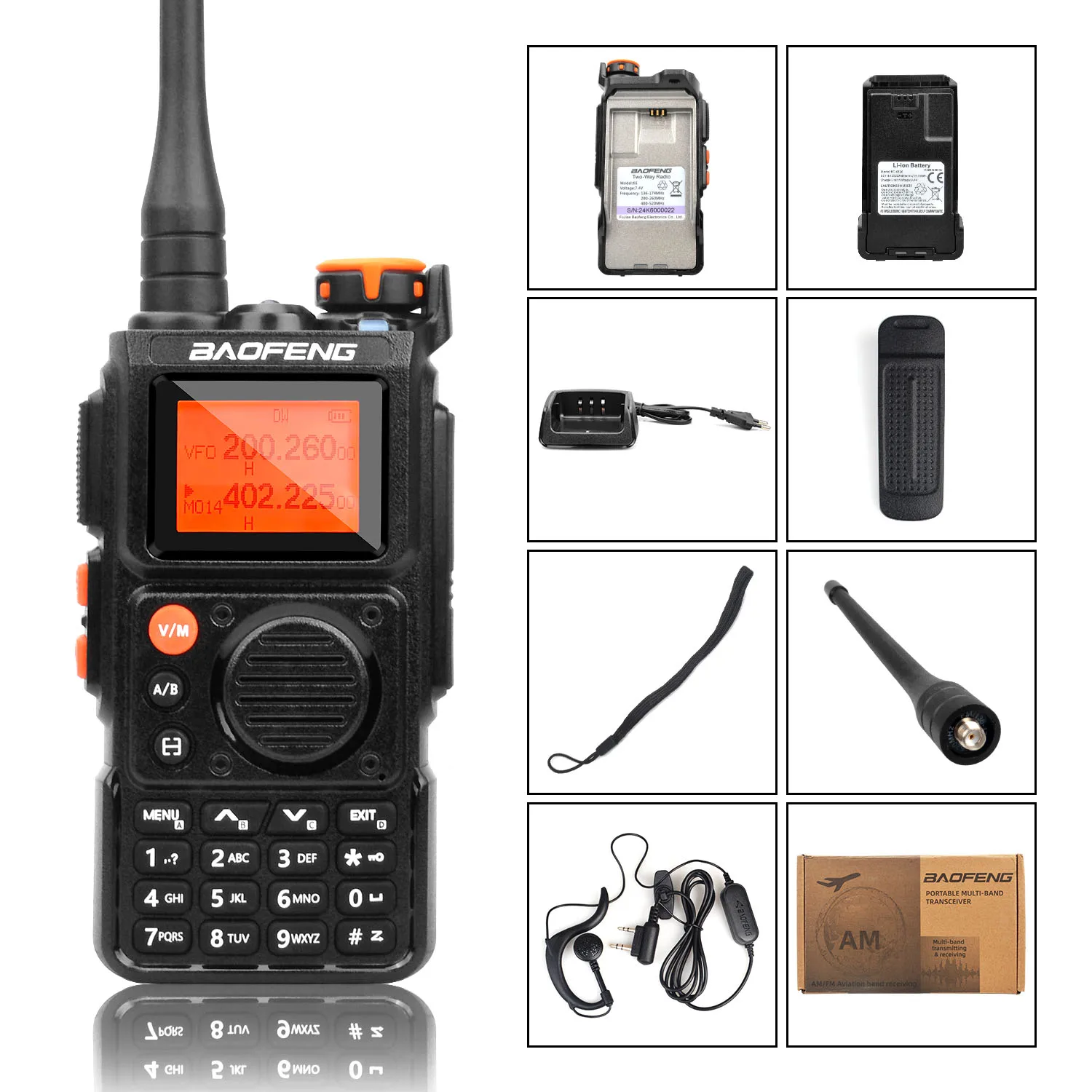 Walkie Talkie Baofeng K6 108-136MHz Luftband UHF UKW Multi-Band 999ch Rausch unterdrückung Dual Wait 1750Hz Wireless Freq Copy FM Radio