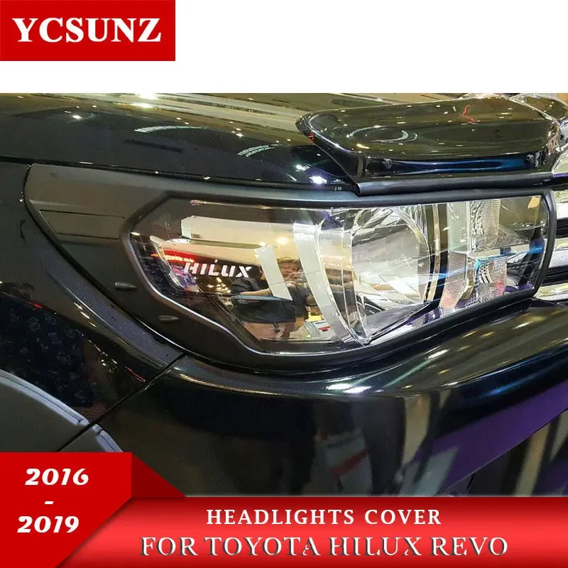 Black Car Accessories Head Lights Cover For Toyota Hilux Revo 2015 2016 2017 2018 2019 2020 Basic Version Car SR5