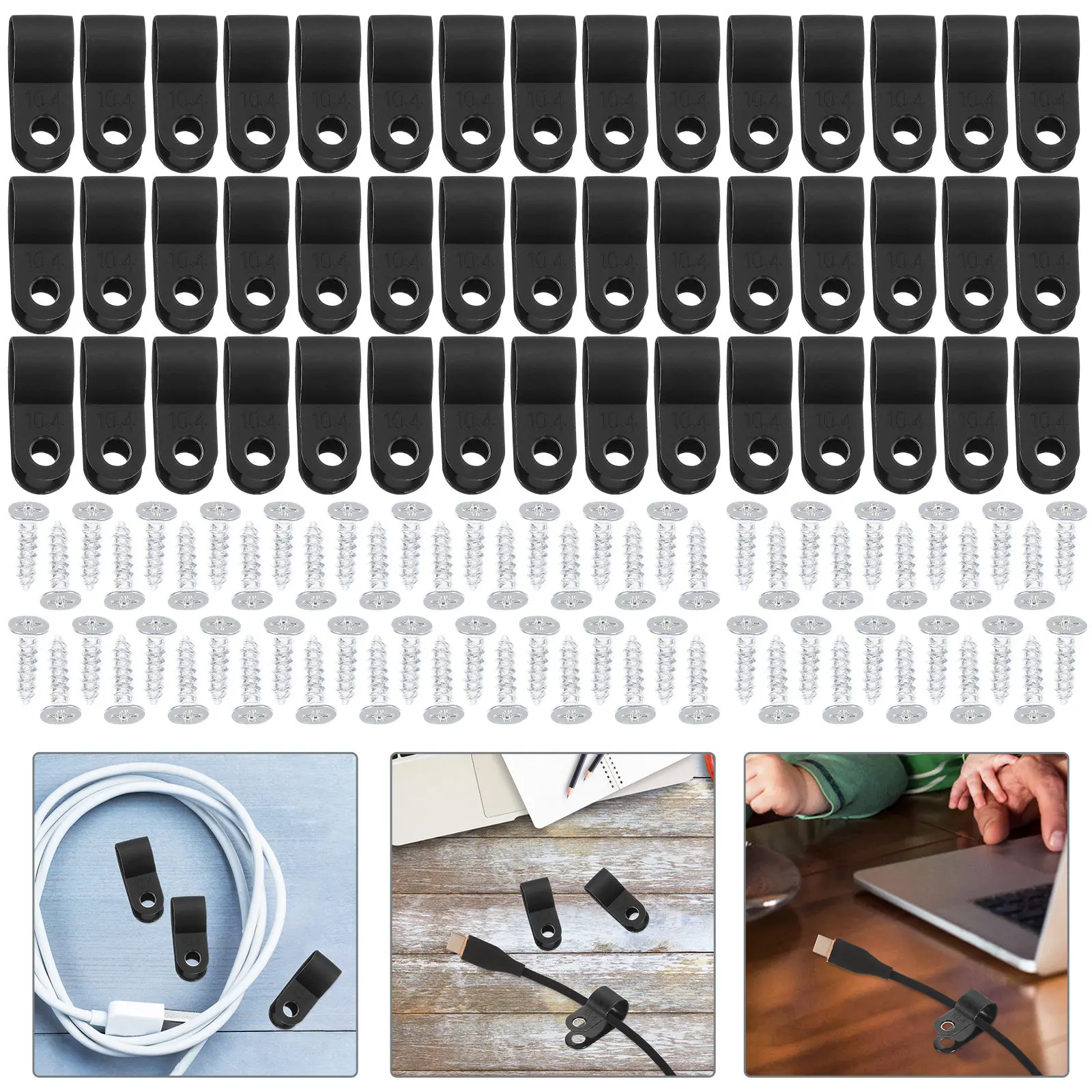 200Pcs Plastic Cable Clips Wire Cord Clips for Wall Mount Home Office Cable Management Clip with Screws Lightweight Strong