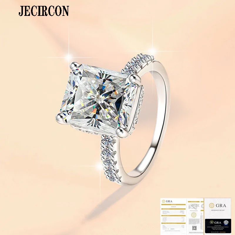 

JECIRCON 10CT муассанит S925 кольцо из стерлингового серебра для женщин сверкающее геометрическое квадратное кольцо красного цвета роскошное обручальное кольцо ювелирные изделия