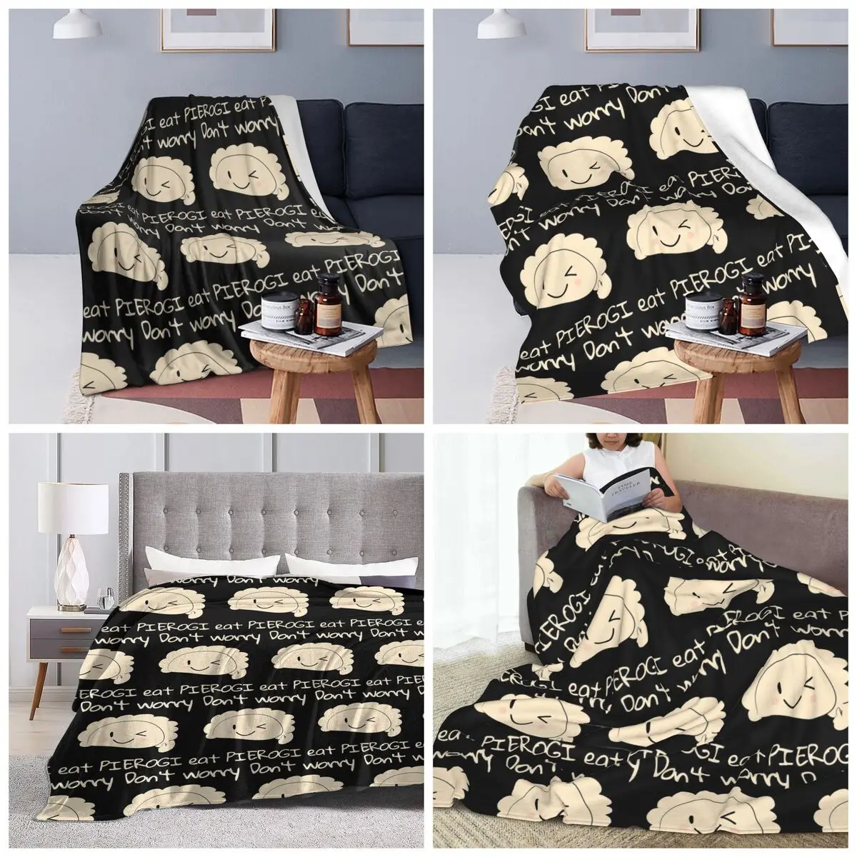 Don't Worry Eat PIEROGI Blankets Soft Warm Flannel Throw Blanket Bedspread for Bed Travel Home Sofa