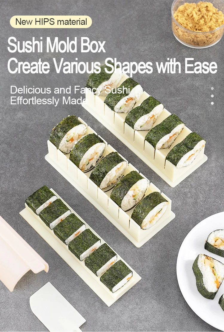 Machen Sie Sushi-Maschine, Schneider, Sushi-Maker, Kimbap, Sushi-Rollen-Form, rund, quadratisch, herzförmig, Onigiri-Formen, Reisbälle – Detail 1