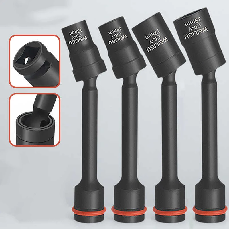 H12-H19mm Square Interface Impact Wrench Hex Socket Head Adapter Spanner Converter 1/2inch 138mm Extended Hexagonal Sleeve Set