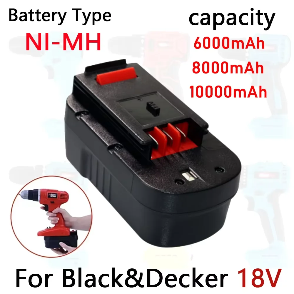 

NI-MH Tools Battery 18v 6.0/8.0/10.0ah For Black& Decker Hpb18 Fs180 A1718 A18NH BD18PSK EPC18 HP188F2B KC1800Sk Fs1800