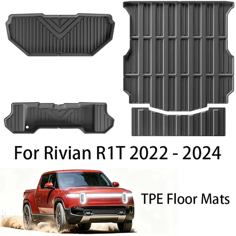 For Rivian R1T 2022-2024 LHD TPE Car Floor Mats All Weather Waterproof Anti Slip Pickup Truck Cargo Liner Interior Accessories