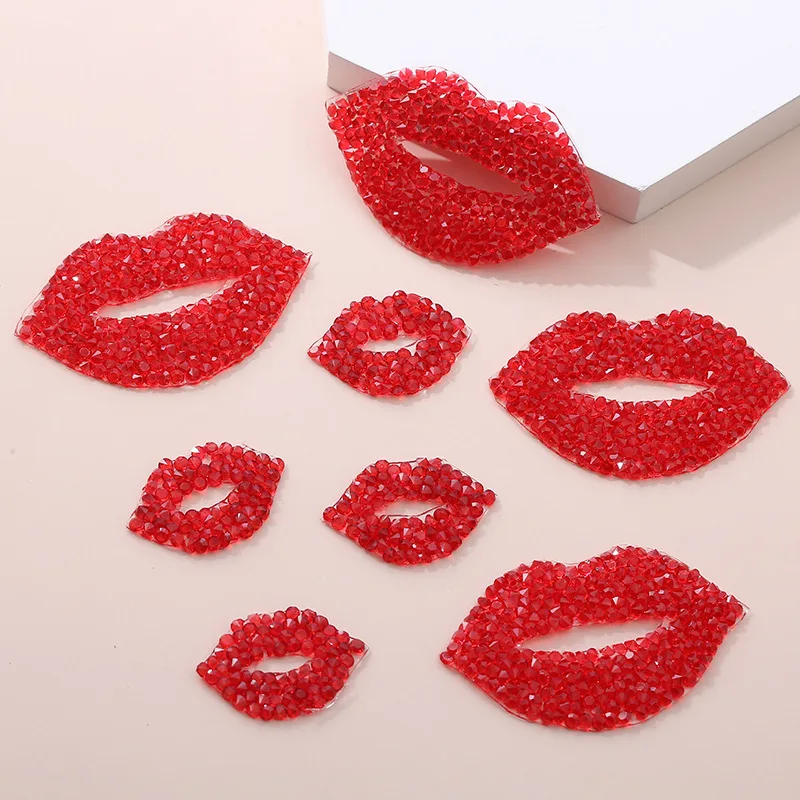

10pcs 3D Diamond Red Lip Patch Rhinestone Stickers For DIY Headwear Hairpin Decoration Clothes Hat Shoes Patches Accessories