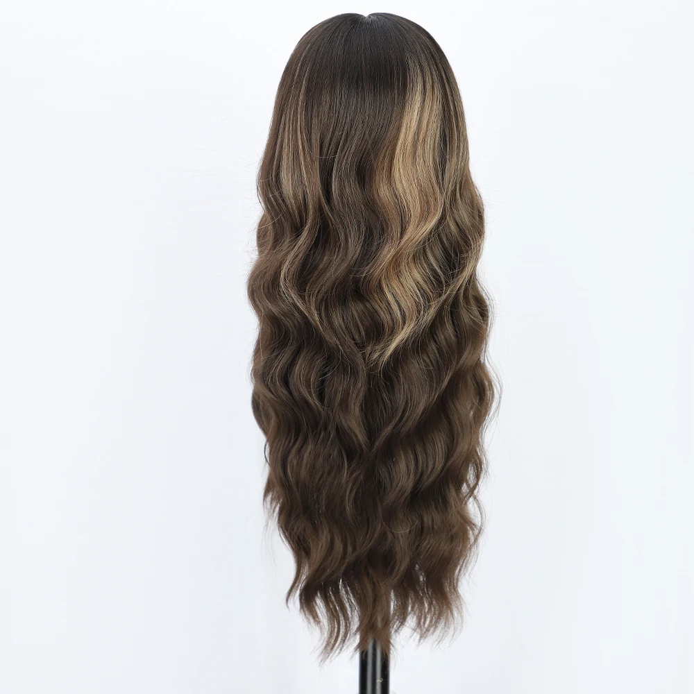 Perucas sintéticas de onda de água com Franja para mulheres, cabelo ondulado longo do corpo, ombre, preto, solto, diário, festa, cosplay, resistente ao calor