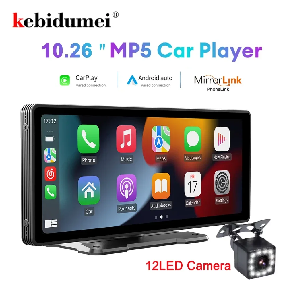 10.26inch Multimedia Player Screen WIFI Video Carplay & Android Auto & Mirror Link Parking Rear Camera for Apple Android Phones