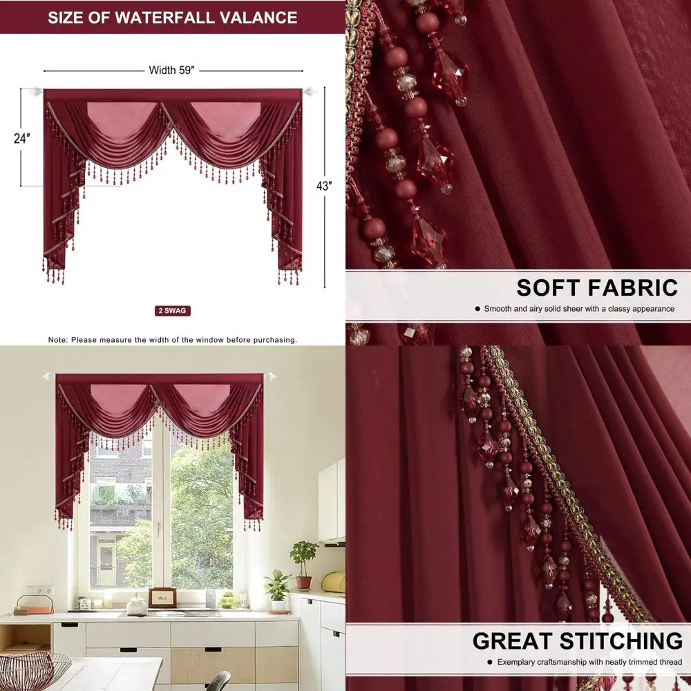 

Элегантная винтажная красная прозрачная занавеска с кисточками из бисера, 59 Вт x 43 л, мягкая фильтрация света для спален и гостиных