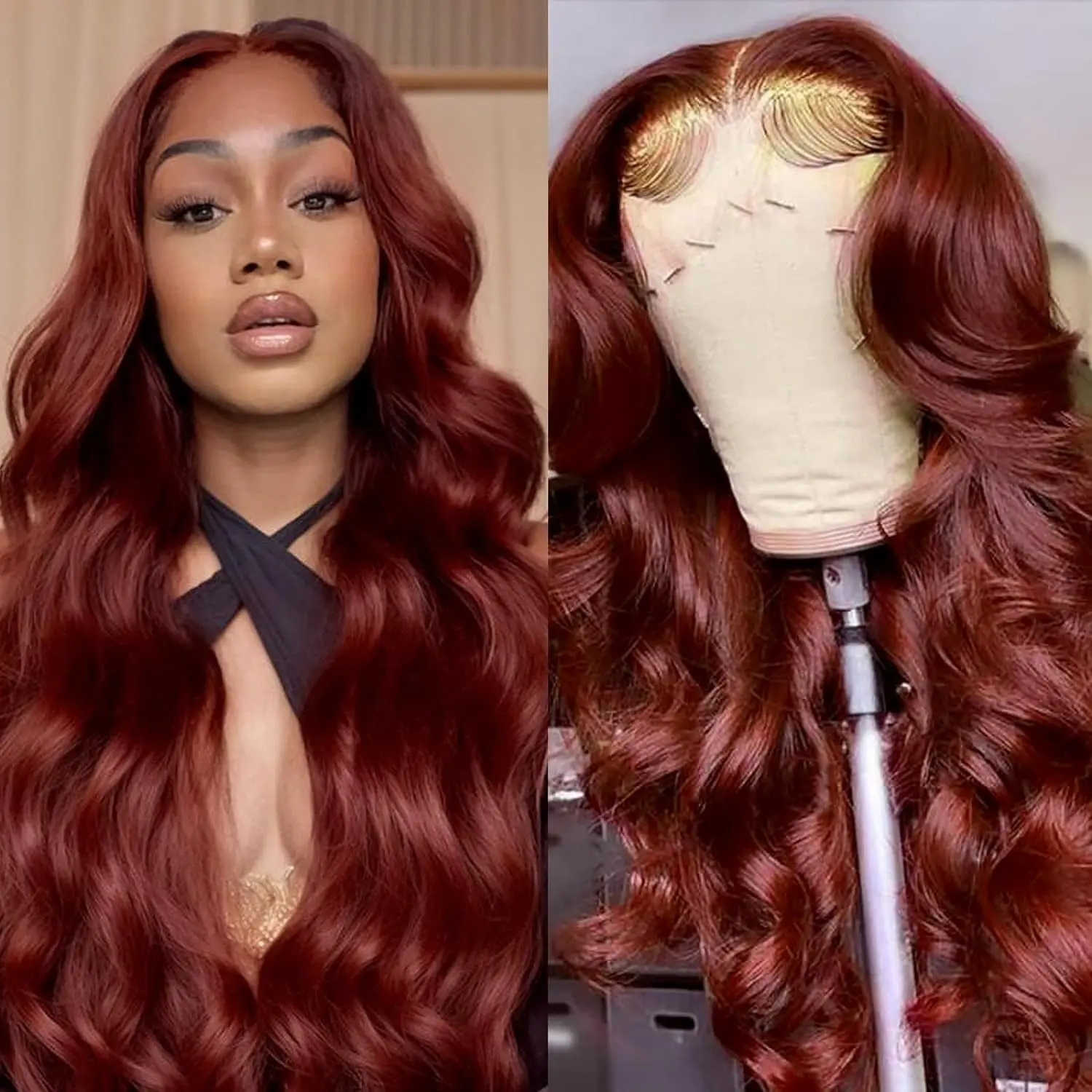 Reddish Brown Wigs Human Hair 13x6 HD Body Wave Lace Front Wigs Human Hair Pre Plucked Auburn Colored Human Hair Glueless Wigs