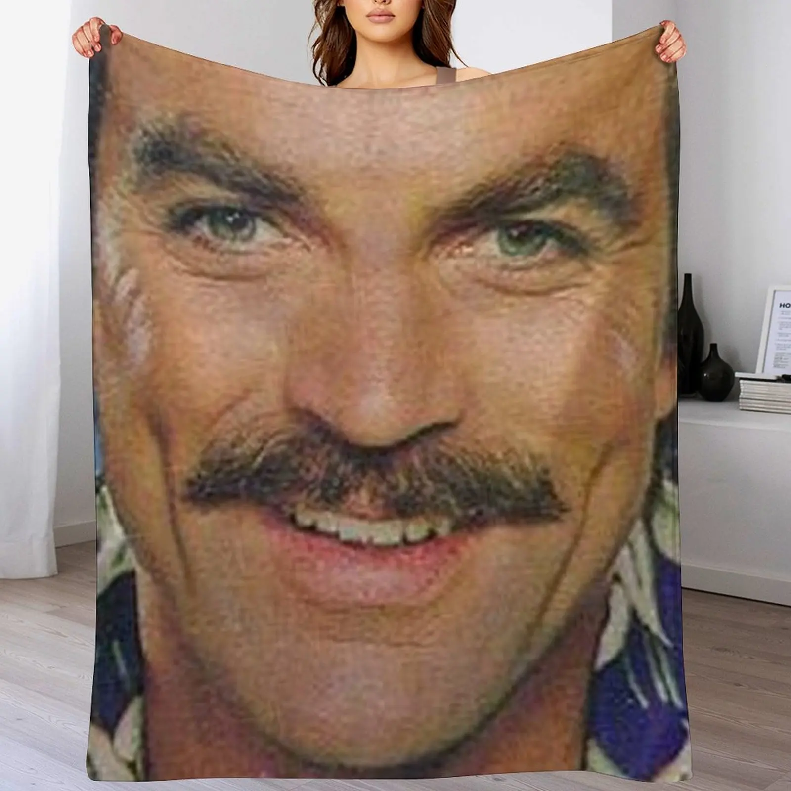 

Tom Selleck Funny Face Mask Magnum P.I. style Throw Blanket Weighted Flannel Fabric Flannels Luxury Blankets