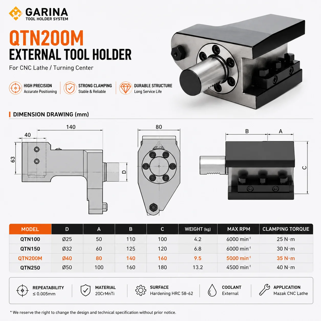 Mazak QTN Live Tool Holder CNC Lathe Power Tool Holder Radial Axial Driven Tool Holder for Turning Milling Machine
