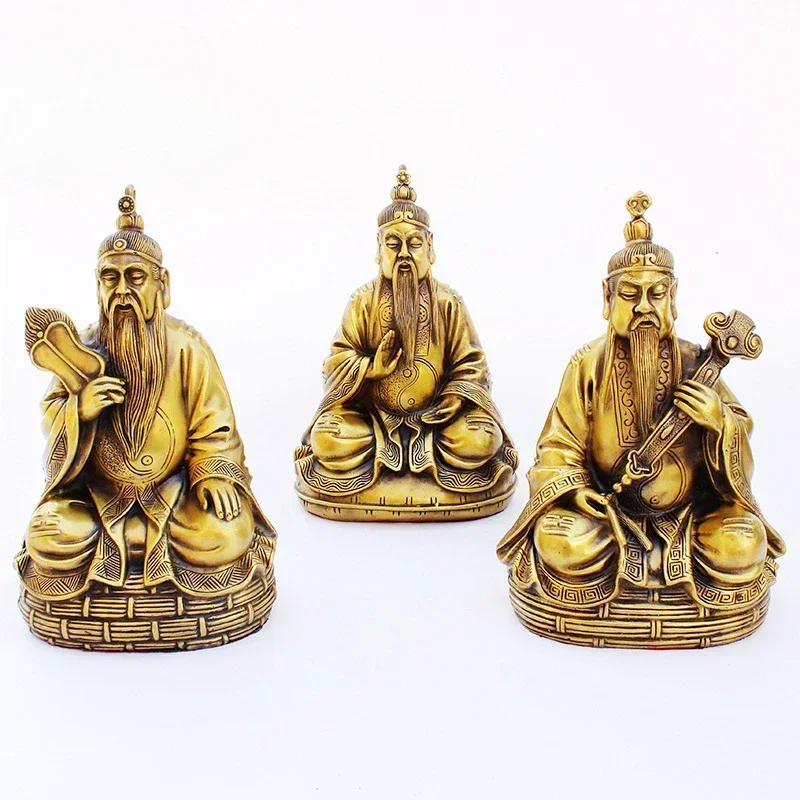 3pcTailaojun's pure copper Sanqing statue Sanqing Road Ancestor's image Yuanshi Tianzun Taoism bronze statue ornaments dedicated