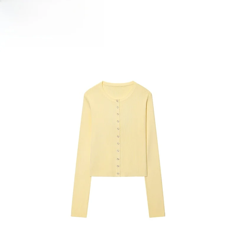 

ZBZA Spring New Women's Faion Design Single Button Knitted Long Sve Top Sli Commute Sle round Ne Coolmax Fiber