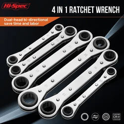 Hi-Spec 4-in-1 Ratchet Wrench Multi Combination Tool Set Double Box Hexagonal Spanner with 4 Head Sizes Ratchet Nut Spanner