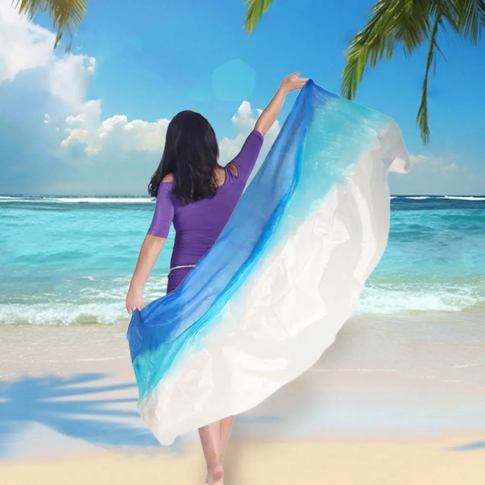 Nova cor gradiente véus de dança do ventre textura clara longa dança cachecol desempenho xale