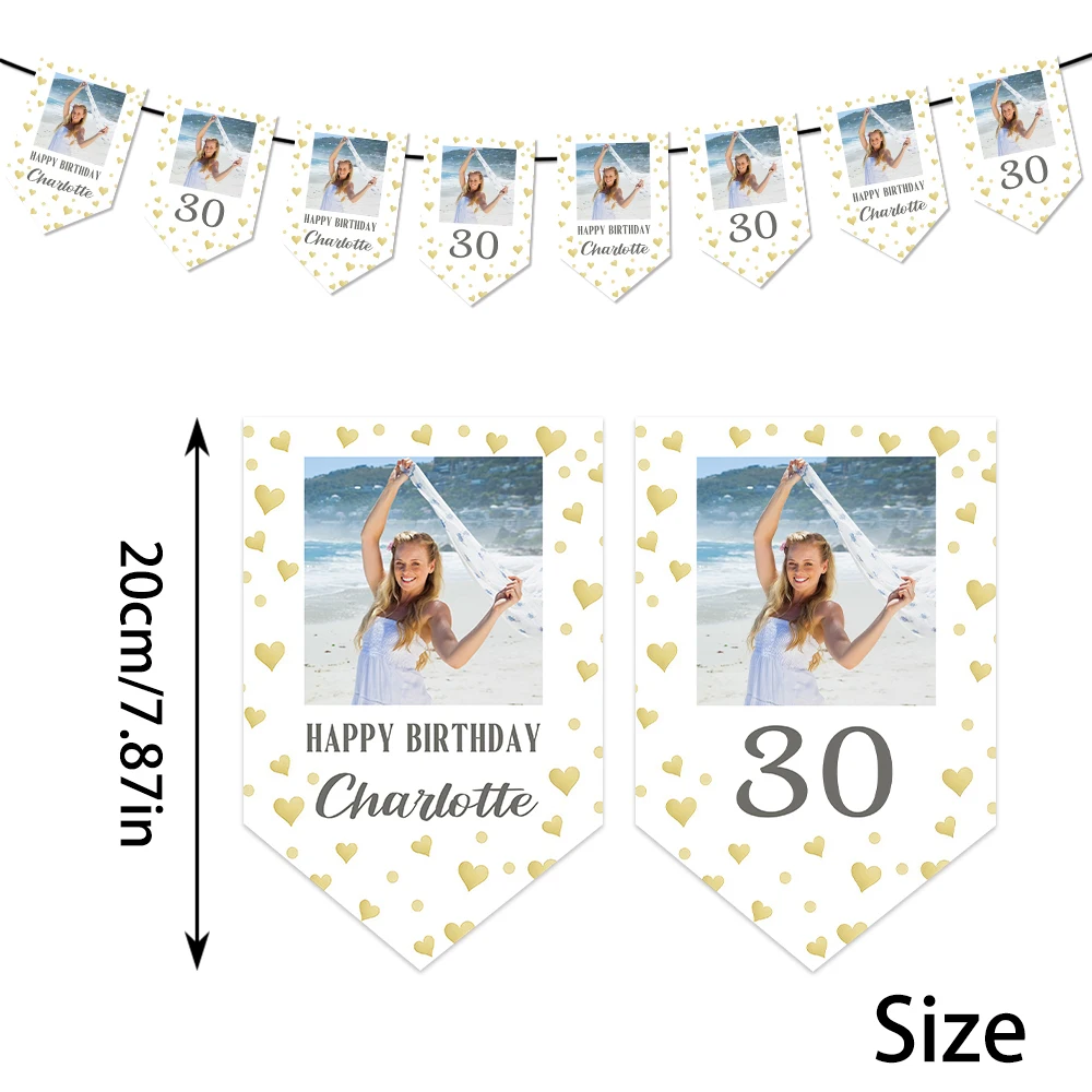 8/15/22pcs Custom Birthday Banners with Age Numbers Personalized Photo with Many Love Hearts Design Birthday Party Hanging Decor