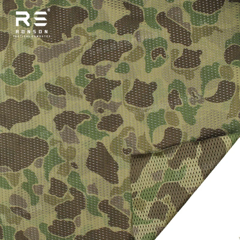100% Polyester Duck Hunter woodland Camouflage Double Sided Printed Mesh Fabric 120gsm Light Weight Knitted Fabric Face Mask