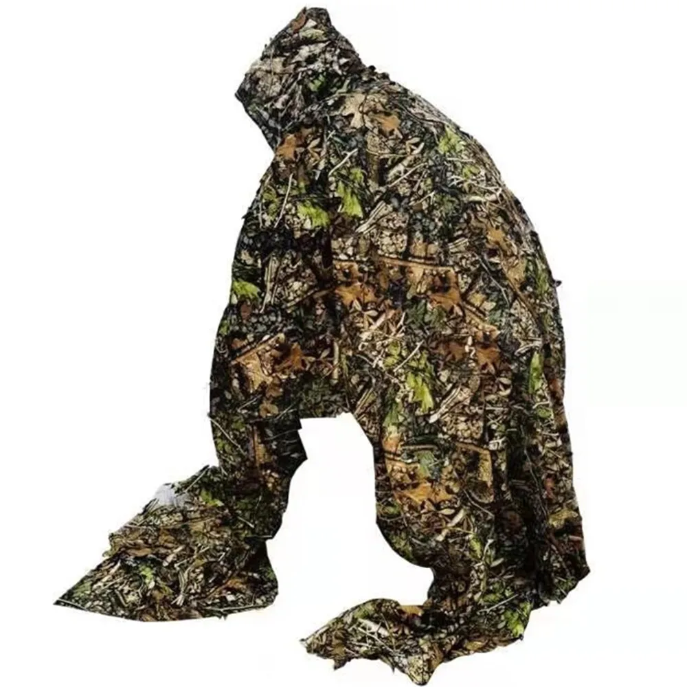 เหมือนจริง3D ใบ Camouflage Poncho Stealth ชุด Outdoor Woodland CS เกมเสื้อผ้าการล่าสัตว์ Birdwatching เสื้อผ้า